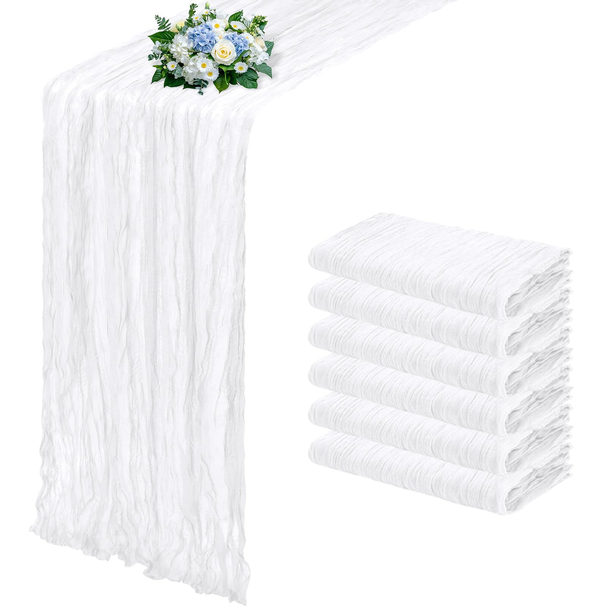 12 Pack Dusty Blue Cheesecloth Table Runner 17x108 Inch Semi Sheer Boho Gauze Cheese Cloth Fabric Table Runners, for Wedding Party Baby Shower Birthday Home Decor Garden Farmhouse