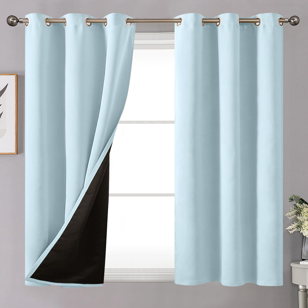 YoungsTex White Linen Blackout Curtains 63 Inch Length for Bedroom 2 Panels