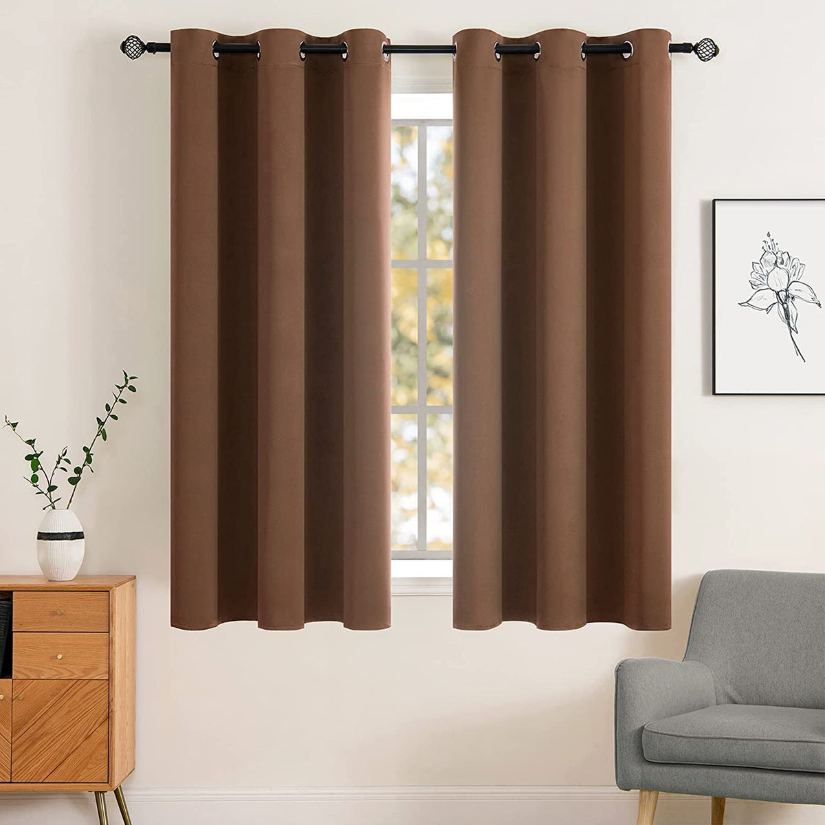 MIULEE Beige Blackout Bedroom Curtains 63 Inch Long Light Blocking