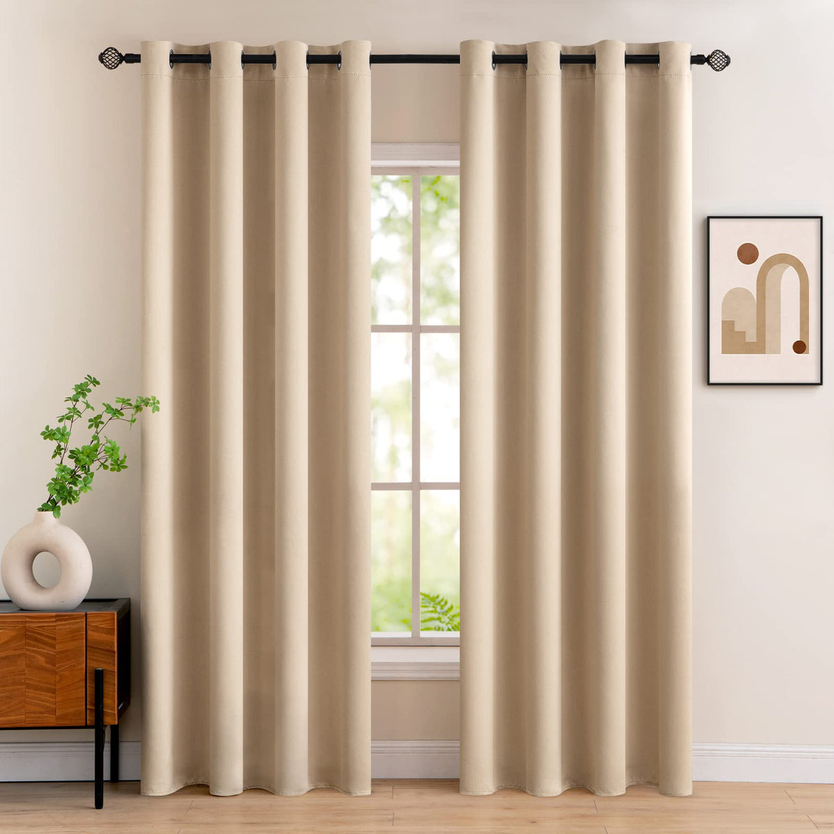 MIULEE Beige Blackout Bedroom Curtains 63 Inch Long Light Blocking