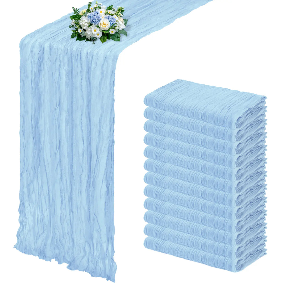6/12 Pack Dusty Blue Cheesecloth Table Runner 17x108 Inch Boho Gauze Cheese Cloth Table Runners for Wedding Party Baby Shower Birthday Home Decor