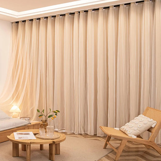 Double Layer Curtain, 1 Count Solid Color Lace Curtain, Privacy Grommet Curtains, Window Curtain, Window Drapes for Home Living Room Bedroom, Home Decor, Room Decor, Home Decoration Curtain, Curtain for Windows