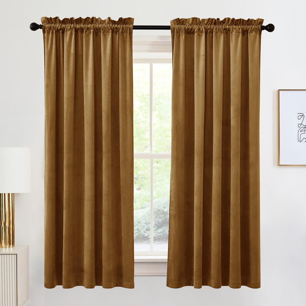RYB HOME Green Velvet Blackout Curtains 84 inches for Bedroom Living Room