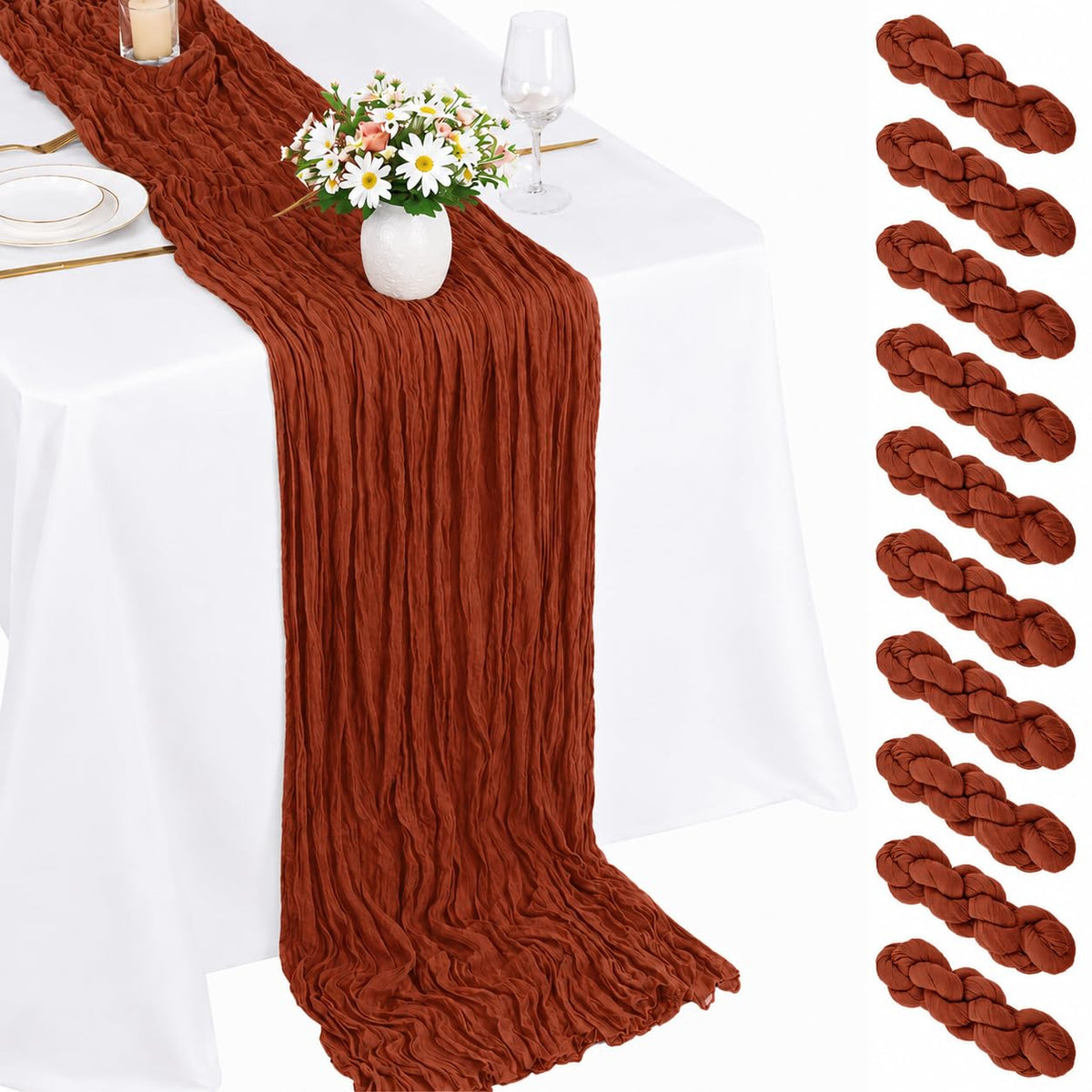 10 Pack Light Pink Cheesecloth Table Runner 22X120 Inch Gauze Table Runner