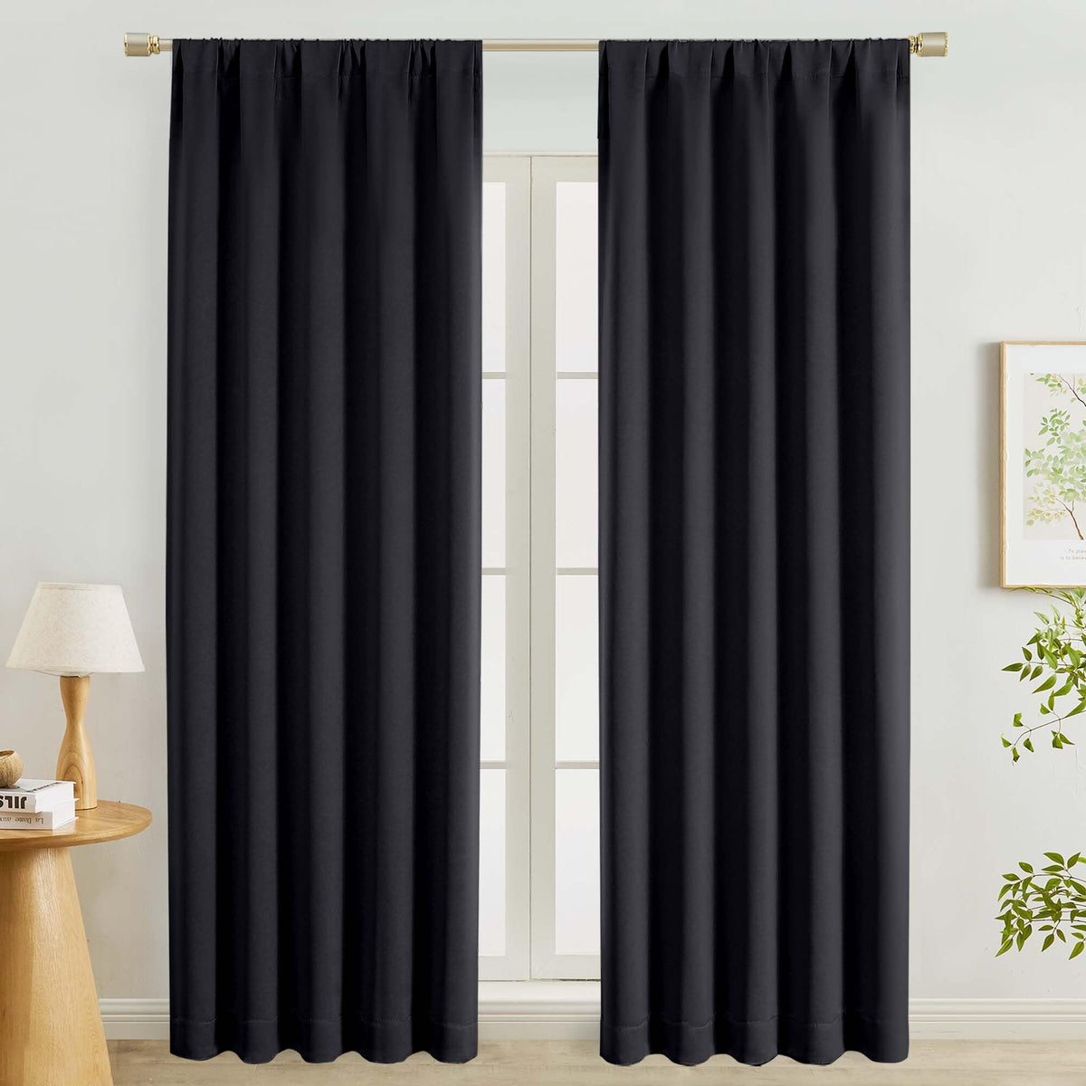 Lecloud Black Blackout Curtains for Bedroom 54 Inch Length 2 Panels