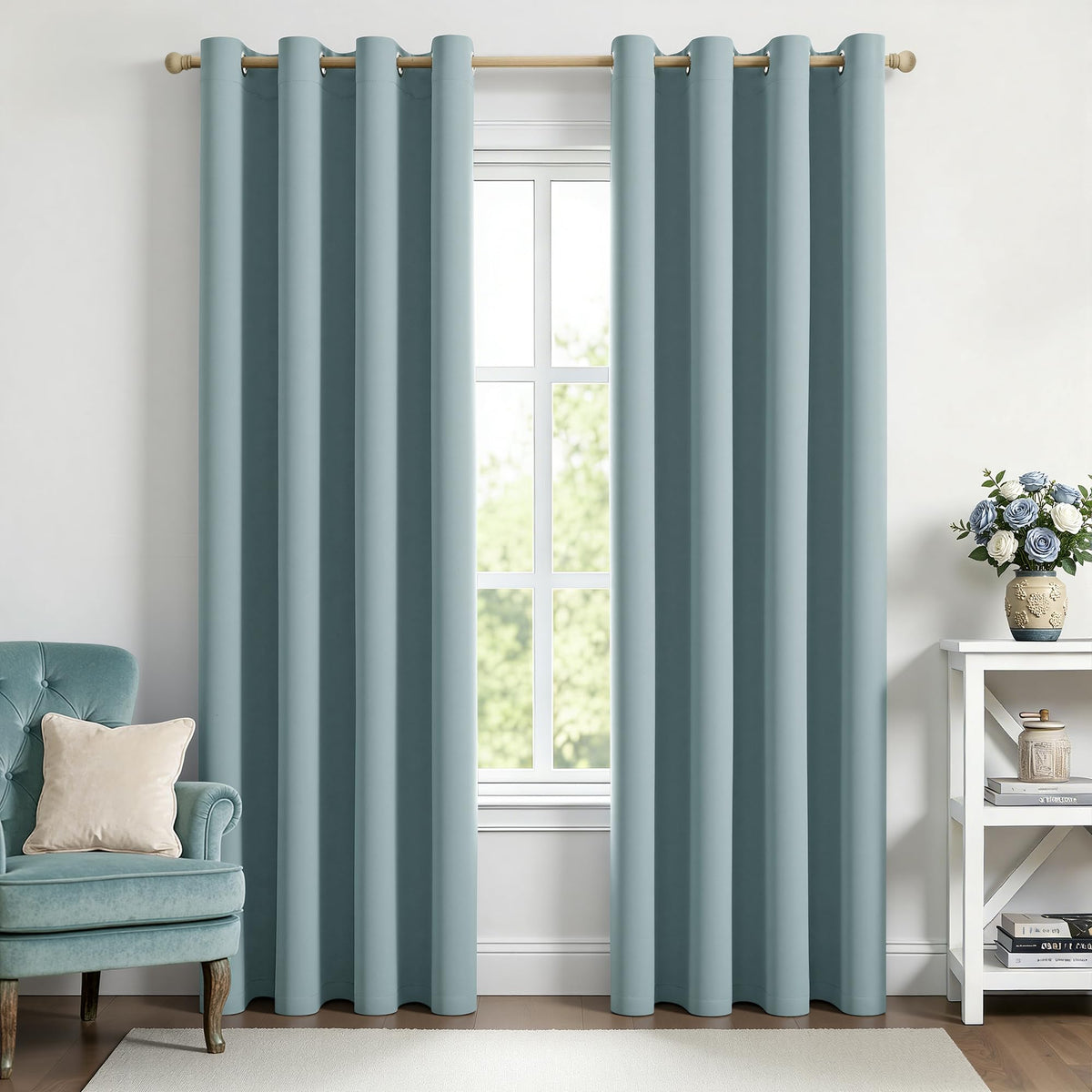 MIULEE Beige Blackout Bedroom Curtains 63 Inch Long Light Blocking