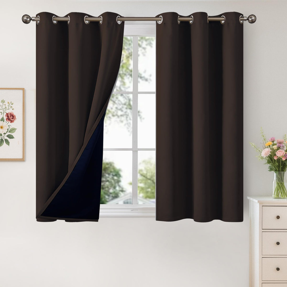 YoungsTex White Linen Blackout Curtains 63 Inch Length for Bedroom 2 Panels