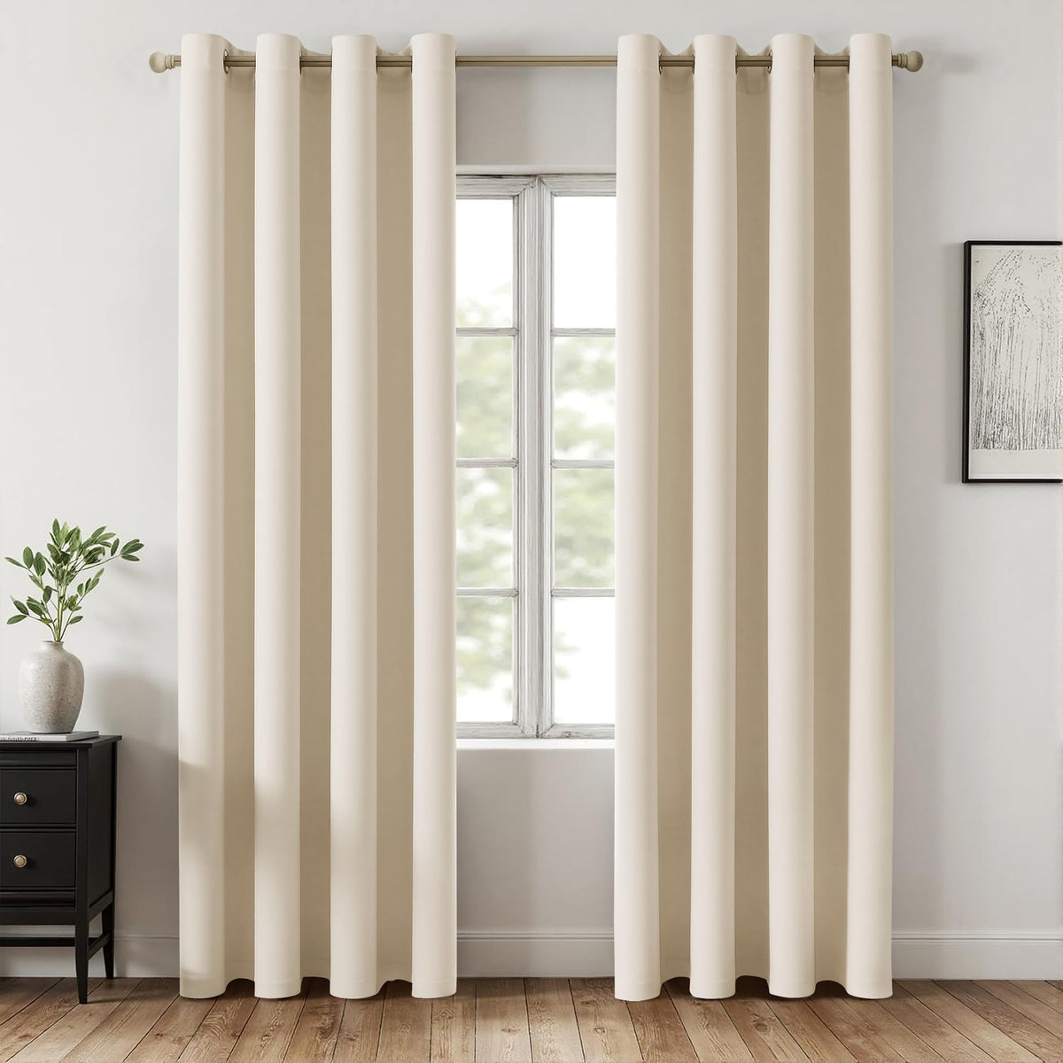 MIULEE Beige Blackout Bedroom Curtains 63 Inch Long Light Blocking