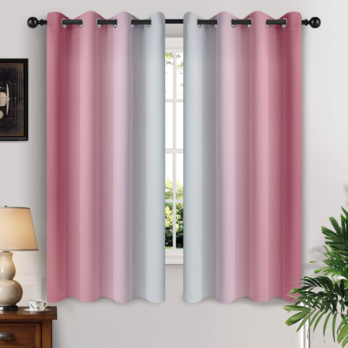 Yakamok Ombre Curtains Blue and Greyish White for Living Room,52Wx84L