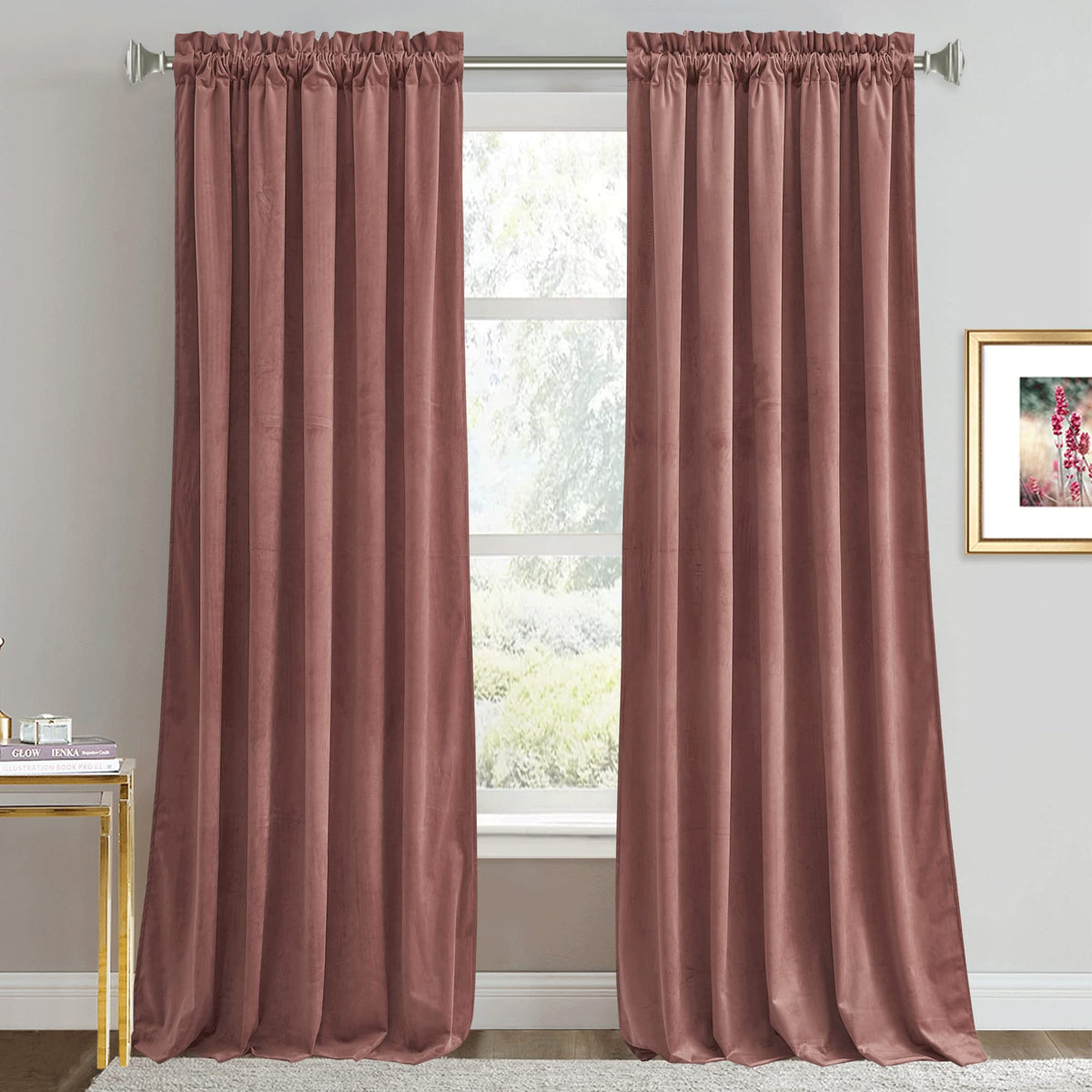 RYB HOME Green Velvet Blackout Curtains 84 inches for Bedroom Living Room