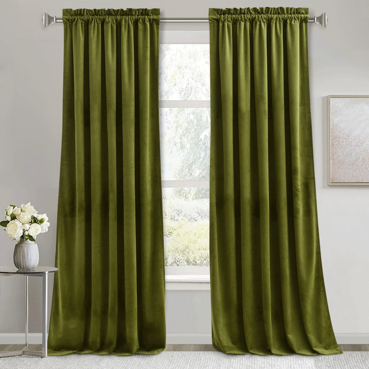 RYB HOME Green Velvet Blackout Curtains 84 inches for Bedroom Living Room