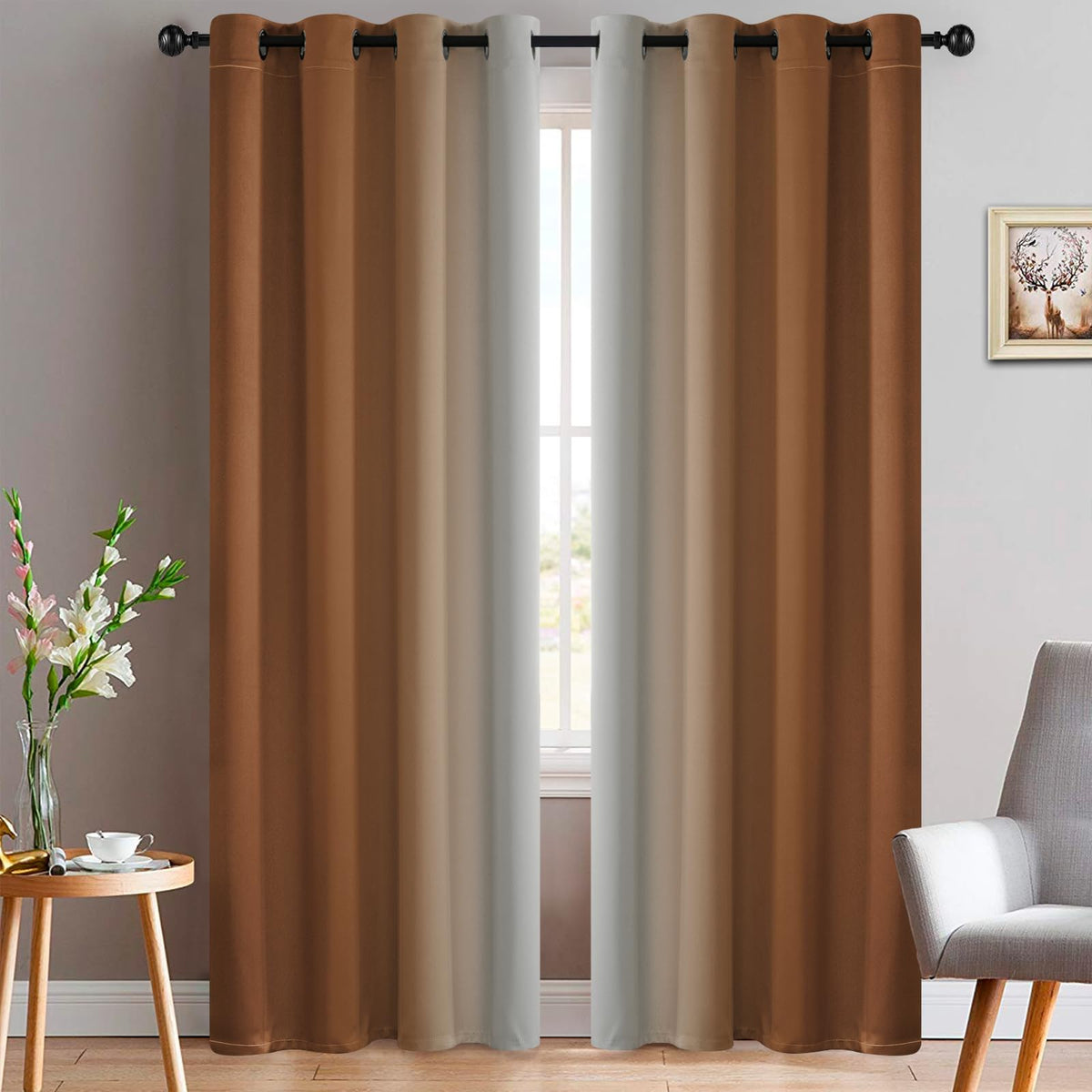 Yakamok Ombre Curtains Blue and Greyish White for Living Room,52Wx84L