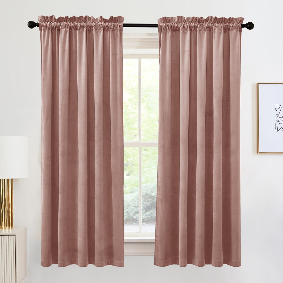 RYB HOME Green Velvet Blackout Curtains 84 inches for Bedroom Living Room