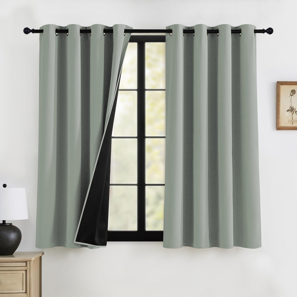 RYB HOME 100% Blackout Black Curtains for Bedroom Living Room 84 inch Long