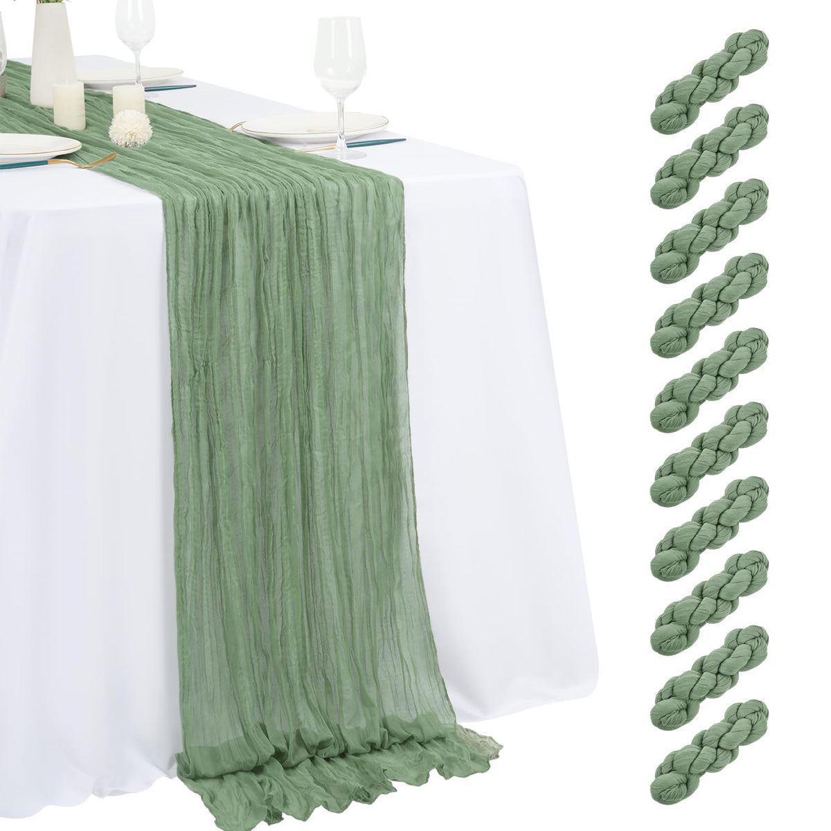 10 Pack Beige Cheesecloth Table Runner 17x108 Inch Semi Sheer Boho Gauze Cheese Cloth Table Runners, for Wedding Bridal Shower Birthday Party Home Decor Garden Farmhouse