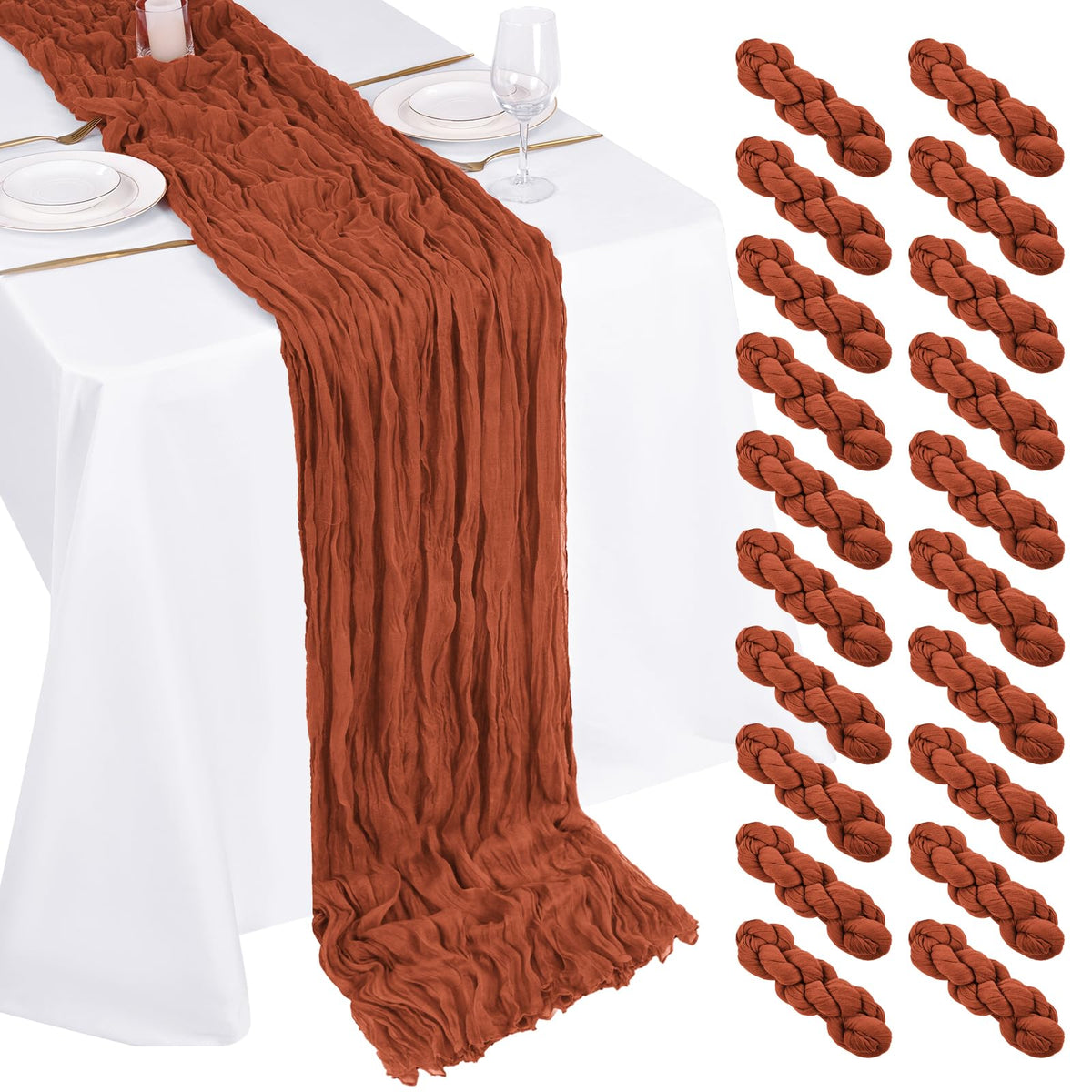 10 Pack Beige Cheesecloth Table Runner 17x108 Inch Semi Sheer Boho Gauze Cheese Cloth Table Runners, for Wedding Bridal Shower Birthday Party Home Decor Garden Farmhouse