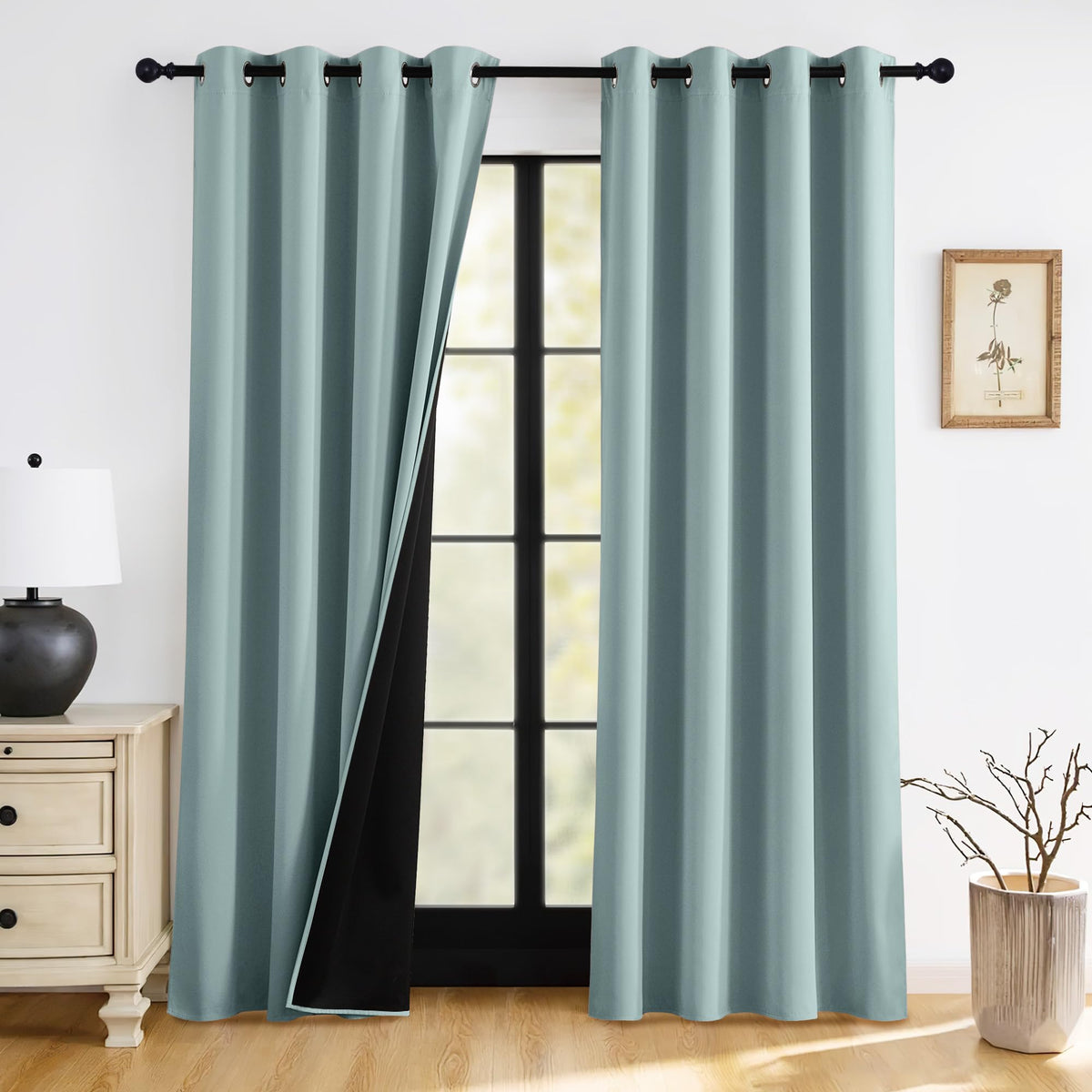 RYB HOME 100% Blackout Black Curtains for Bedroom Living Room 84 inch Long