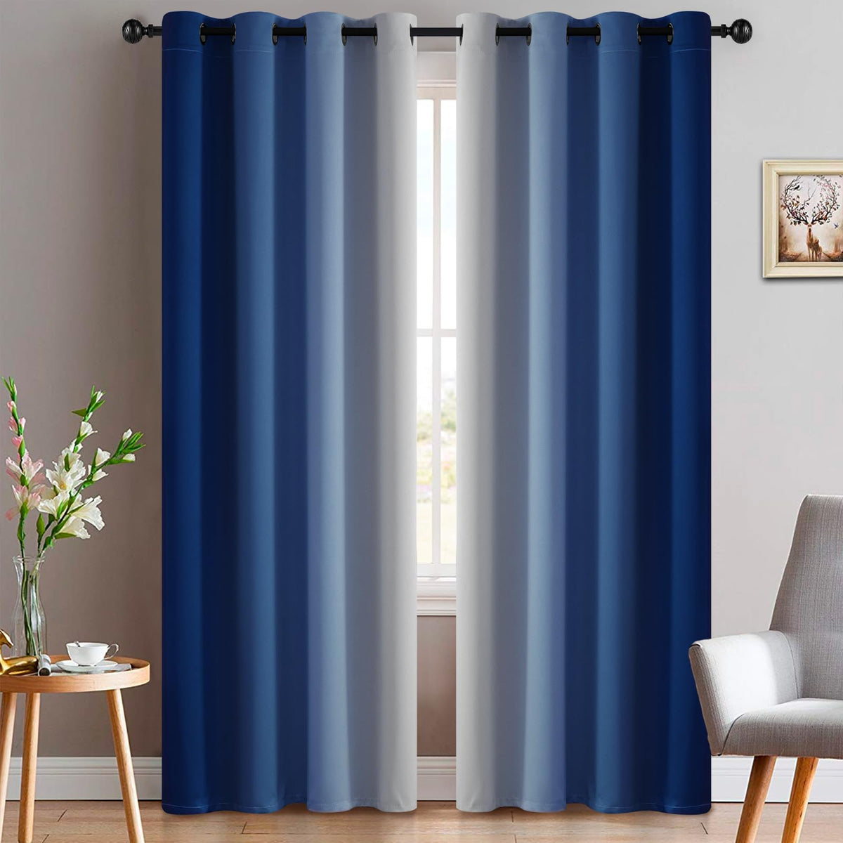 Yakamok Ombre Curtains Blue and Greyish White for Living Room,52Wx84L