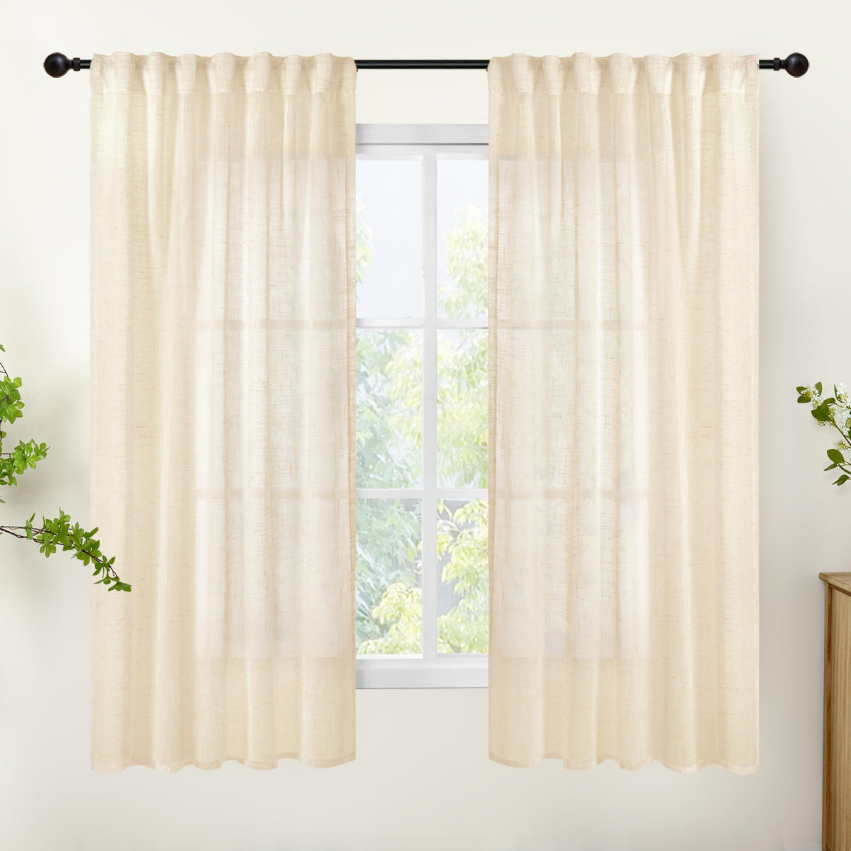 YoungsTex Linen Semi Sheer Curtains 72 Inch Length, Light Filtering Drapes