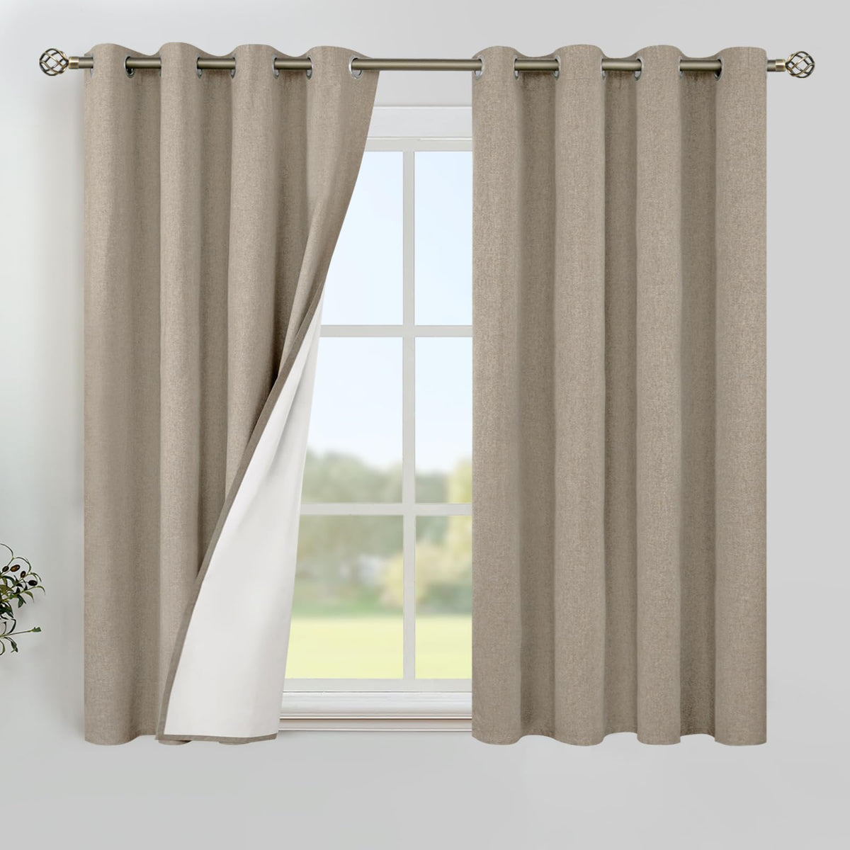 YoungsTex White Linen Blackout Curtains 63 Inch Length for Bedroom 2 Panels