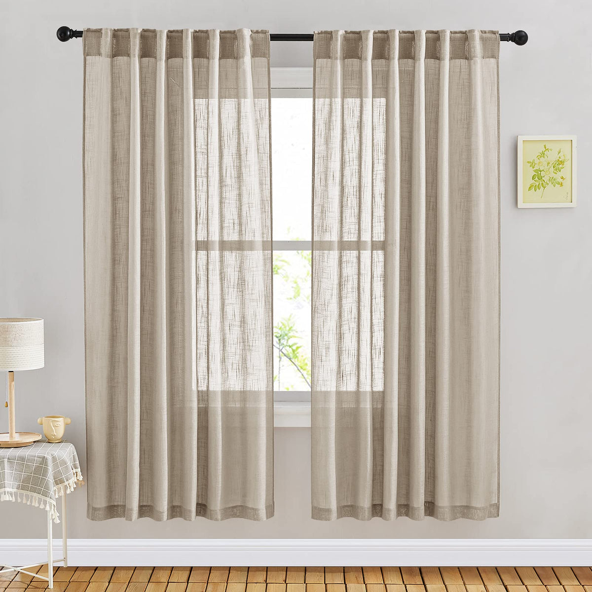 NICETOWN Natural Linen Curtains 70 Inches Length, 2 Panels, W37 x L70