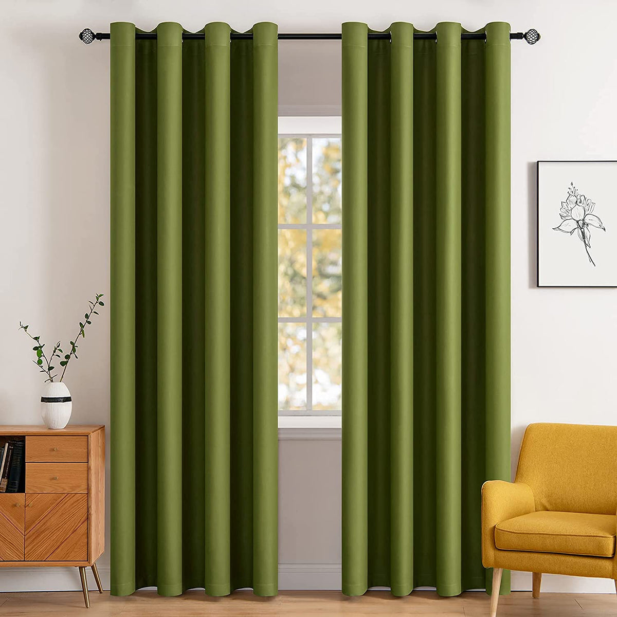 MIULEE Beige Blackout Bedroom Curtains 63 Inch Long Light Blocking