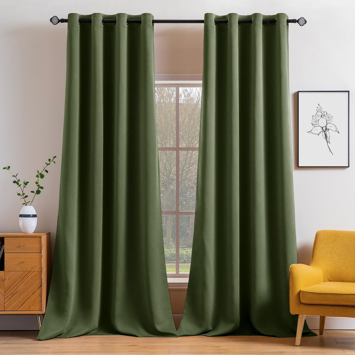 MIULEE Beige Blackout Bedroom Curtains 63 Inch Long Light Blocking