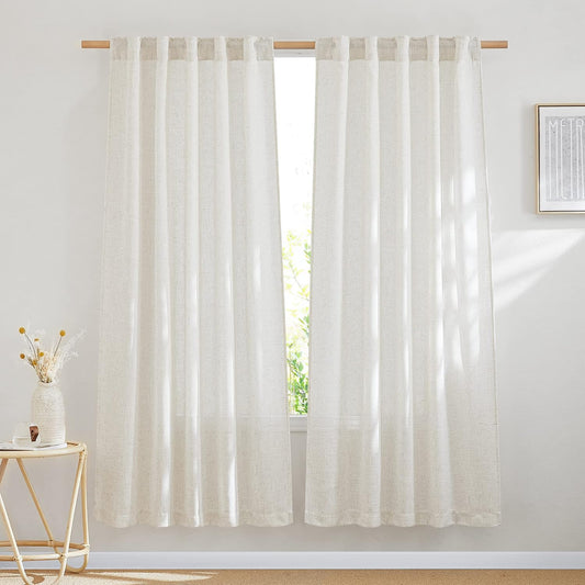 NICETOWN Natural Linen Curtains 70 Inches Length, 2 Panels, W37 x L70