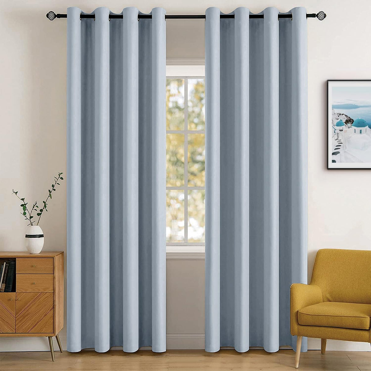 MIULEE Beige Blackout Bedroom Curtains 63 Inch Long Light Blocking