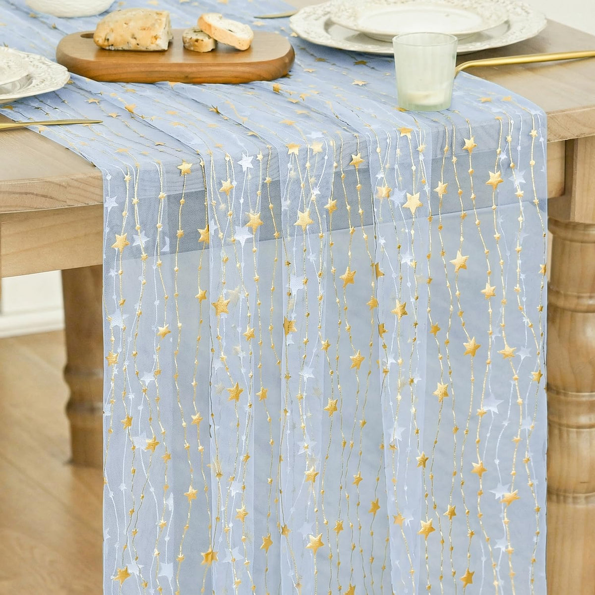 Artoid Mode Stars Pink Gauze Table Runner 10FT, Glitter Metallic Foil Sheer Dining Wedding Anniversary Holiday Birthday Table Decor for Home Party