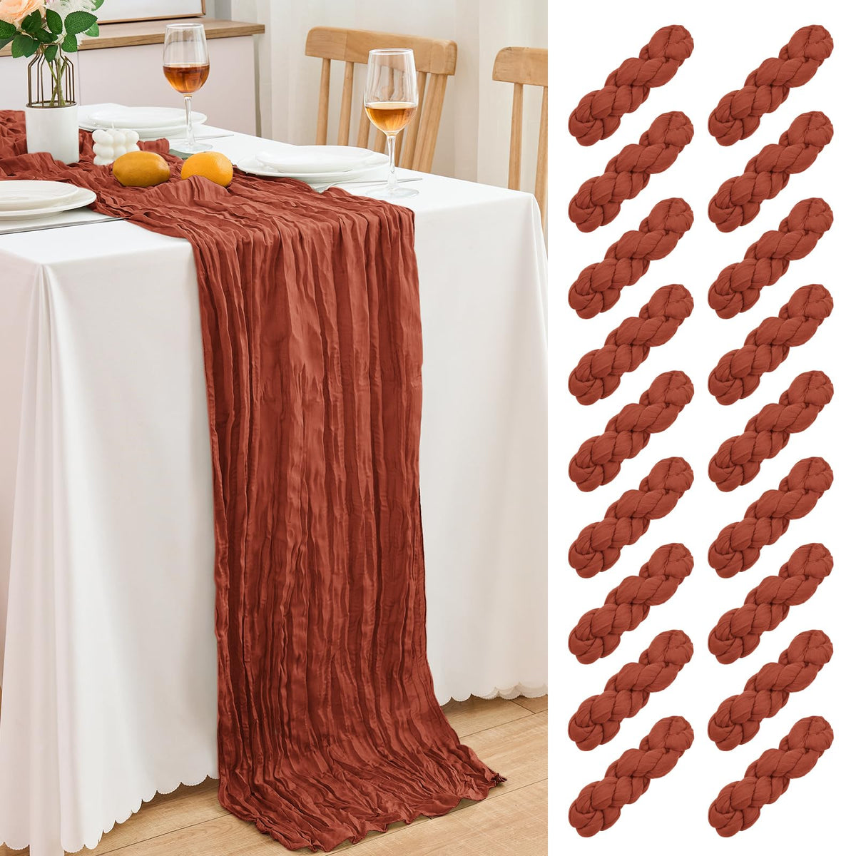 18 Pack Pink Cheesecloth Table Runner 21.5x120 Inch, Semi Sheer Boho Gauze Cheese Cloth Fabric Table Runners 10 FT Long for Wedding Party Baby Shower Birthday Home Decor