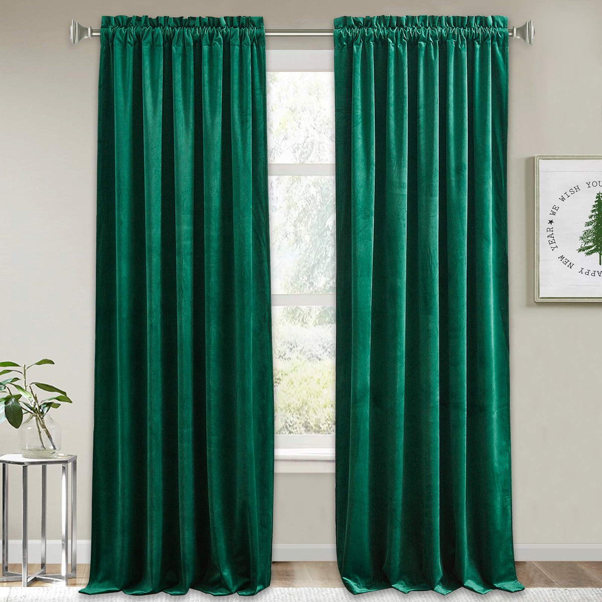 RYB HOME Green Velvet Blackout Curtains 84 inches for Bedroom Living Room