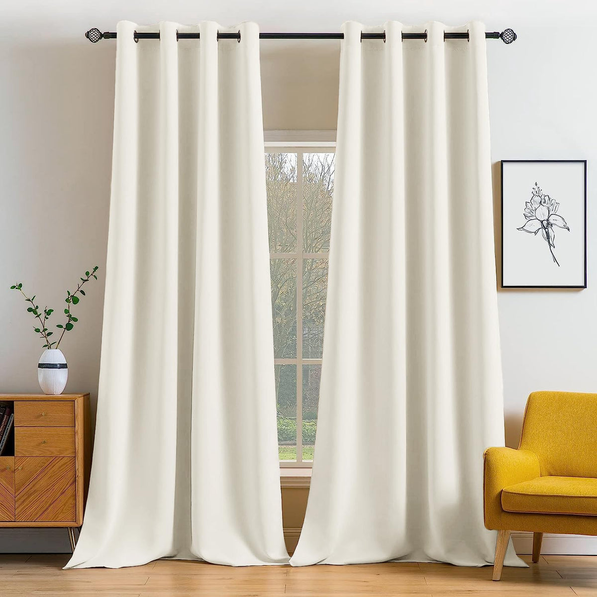 MIULEE Beige Blackout Bedroom Curtains 63 Inch Long Light Blocking
