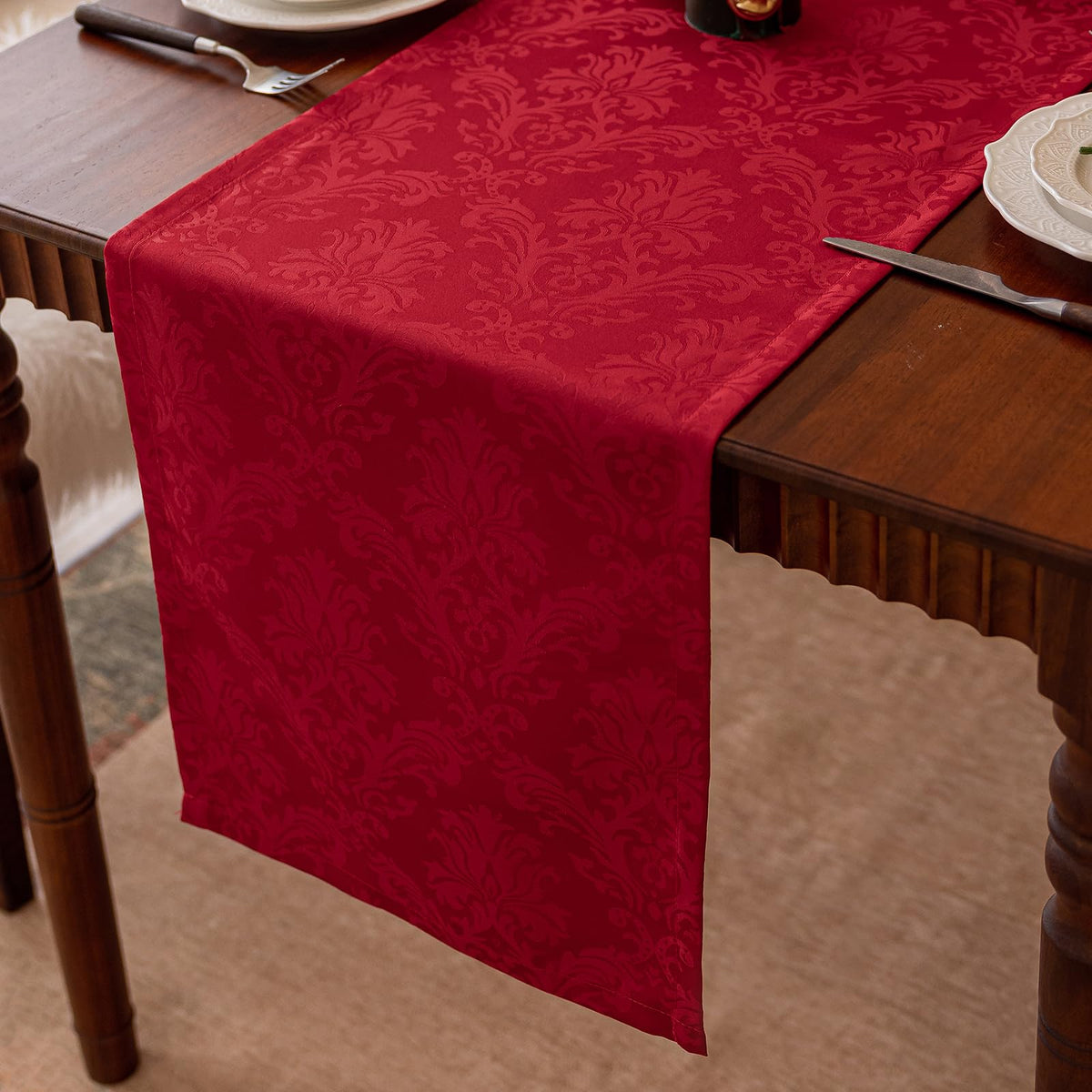 Joyfol Day Jacquard Autumn Table Runner,Fall Countryside Leaves Thanksgiving Table Runners,Waterproof Kitchen Dining Harvest Holiday Tabletop Decoration(14x36 Inch,Rust/Burnt Orange)