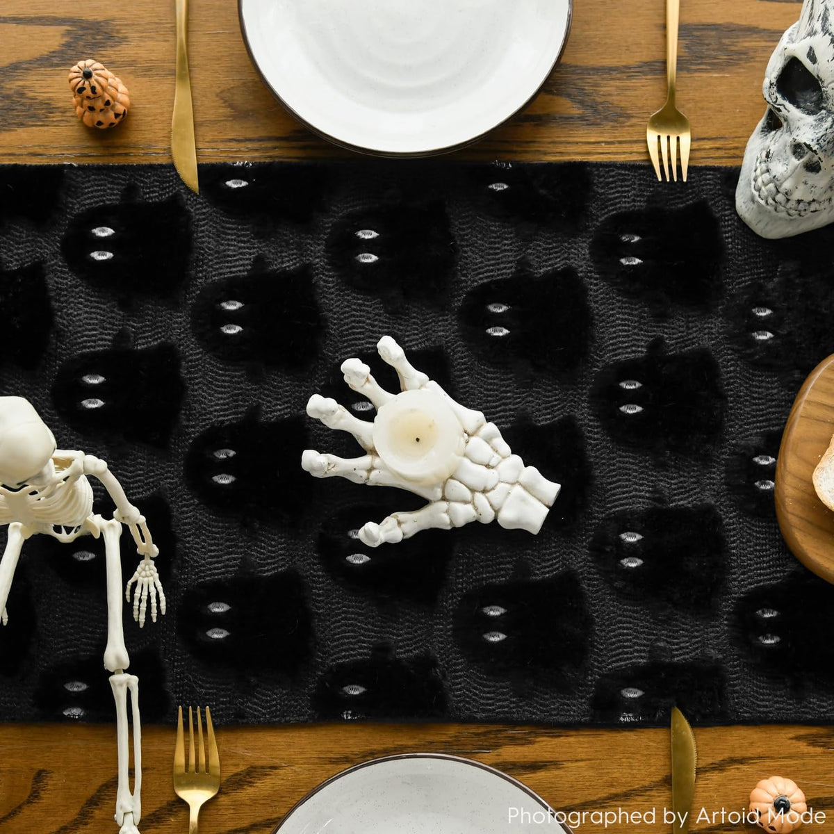 Artoid Mode Black Soft Faux Fur Ghost Halloween Table Runner 13x90 Inch