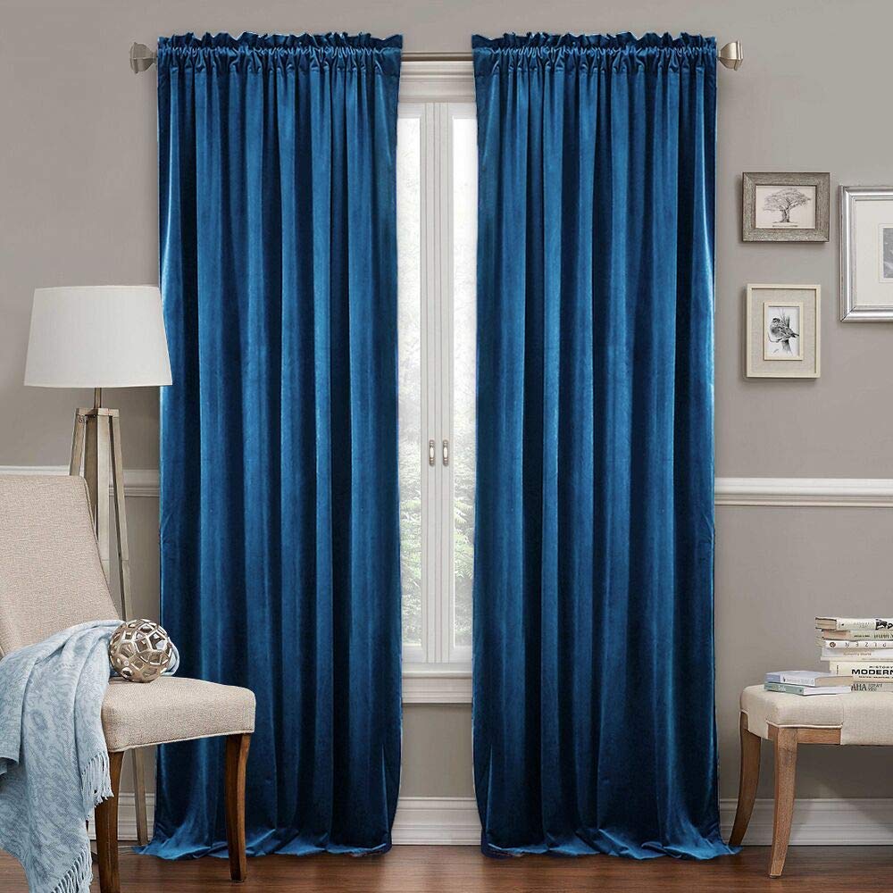 RYB HOME Green Velvet Blackout Curtains 84 inches for Bedroom Living Room