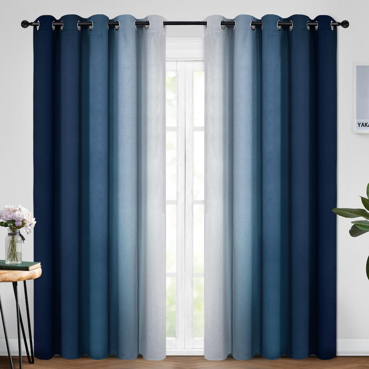 Yakamok Ombre Curtains Blue and Greyish White for Living Room,52Wx84L