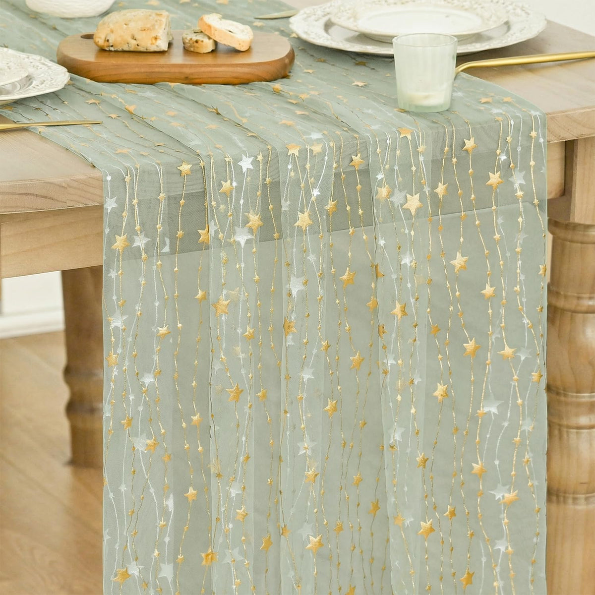 Artoid Mode Stars Pink Gauze Table Runner 10FT, Glitter Metallic Foil Sheer Dining Wedding Anniversary Holiday Birthday Table Decor for Home Party