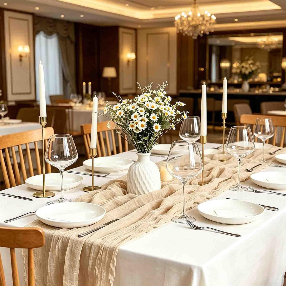 12 Pack Beige Cheesecloth Table Runner, 35x120 Inch Summer Gauze Cheese Cloth Table Runners 10 FT Beige Table Runner for Wedding Baby Shower Birthday Party Table Decors