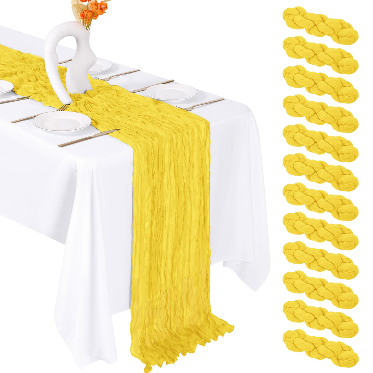 12 Pack Emerald Green Cheesecloth Table Runner 20 x 120 Inch Gauze Table Runner Fabric Semi Sheer Cheese Cloth Table Decor Bulk for Rustic Romantic Wedding Baby Shower Party Table Decoration