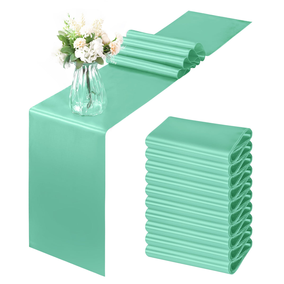 Horbaunal 24 Pack Sage Green Satin Table Runner 12 x 108 Inch