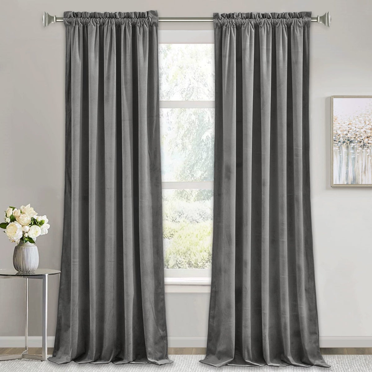 RYB HOME Green Velvet Blackout Curtains 84 inches for Bedroom Living Room