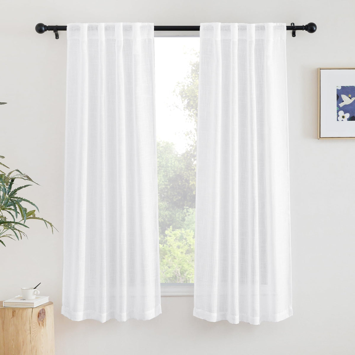 NICETOWN Natural Linen Curtains 70 Inches Length, 2 Panels, W37 x L70
