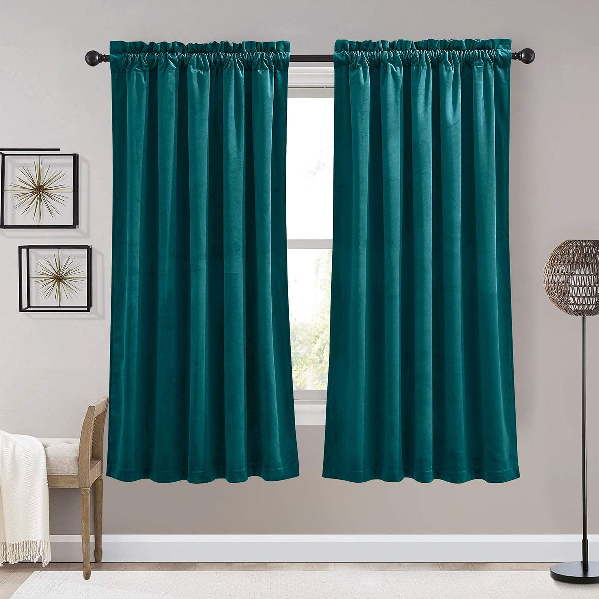 RYB HOME Green Velvet Blackout Curtains 84 inches for Bedroom Living Room