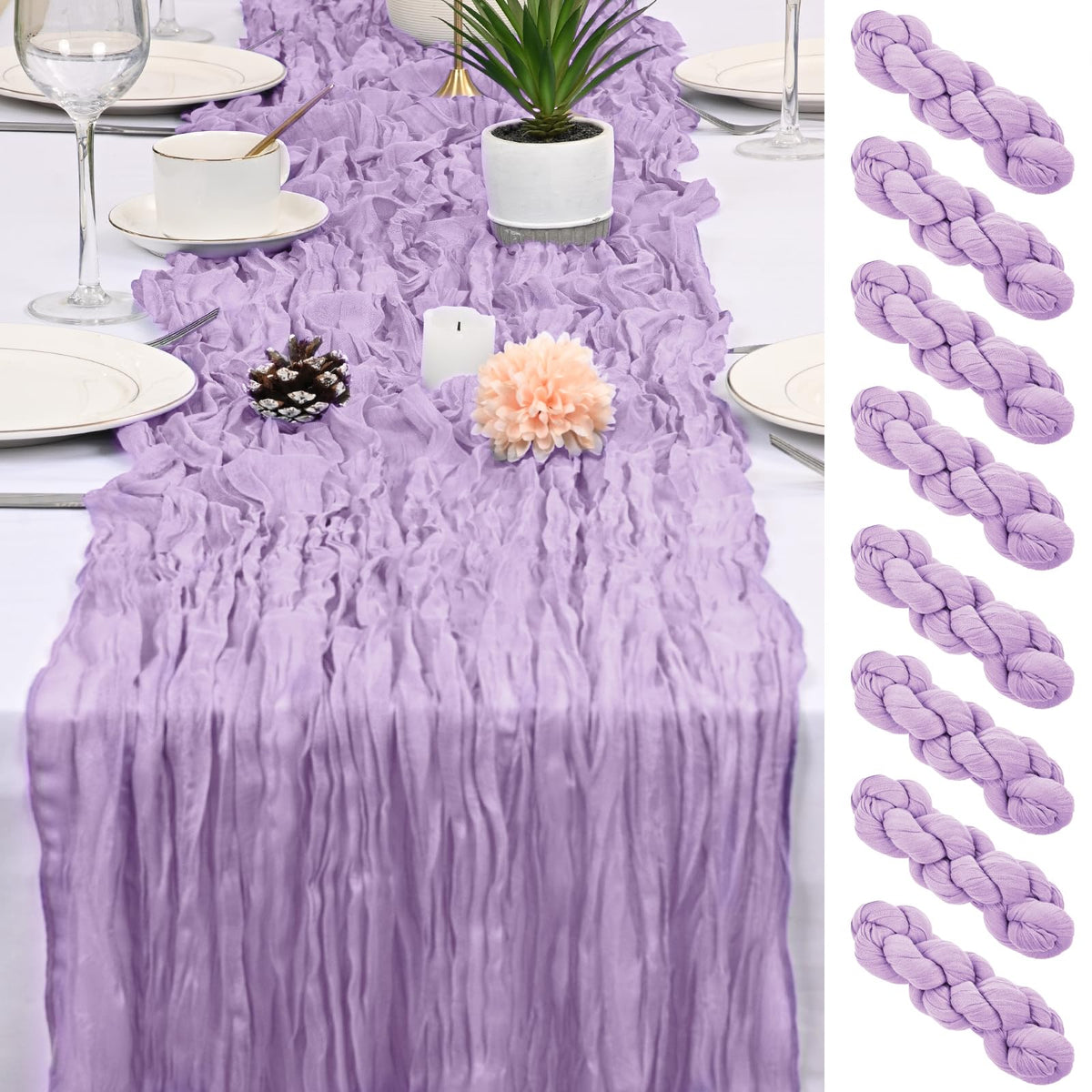 8 Pack Gold Cheesecloth Table Runner 17x108 inch Boho Gauze Cheese Cloth Table Runners for Wedding Party Baby Bridal Shower Home Decor