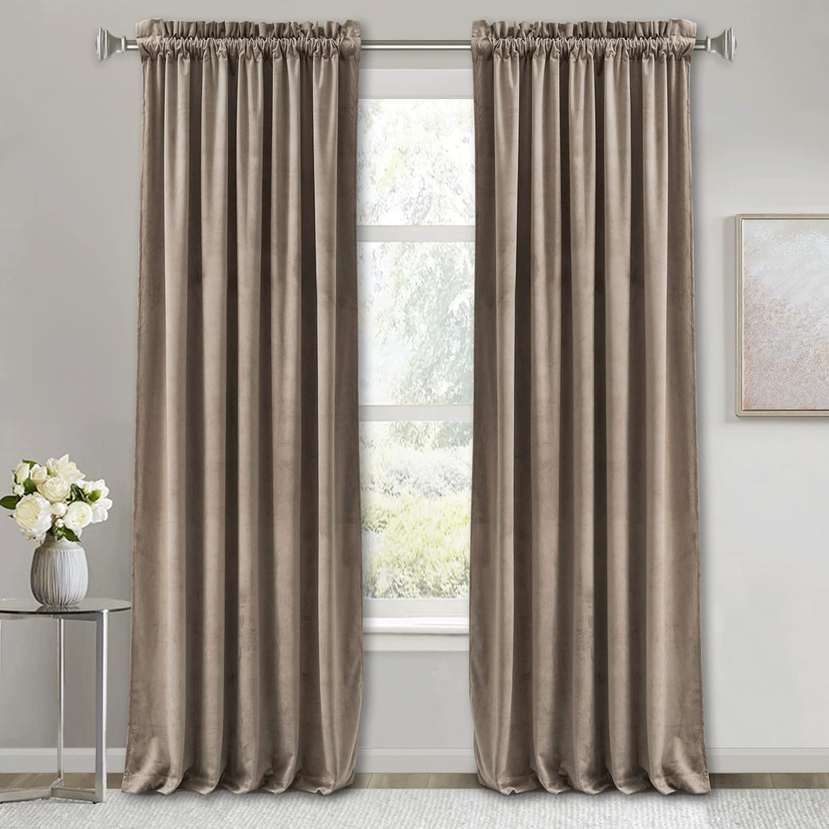 RYB HOME Green Velvet Blackout Curtains 84 inches for Bedroom Living Room
