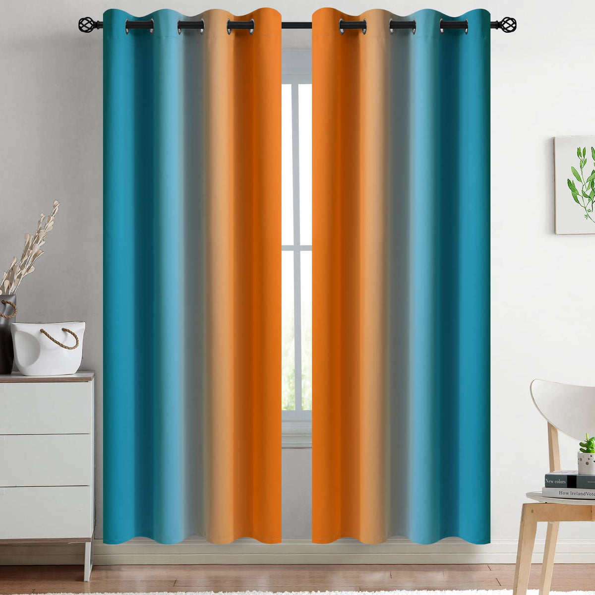 Yakamok Ombre Curtains Blue and Greyish White for Living Room,52Wx84L