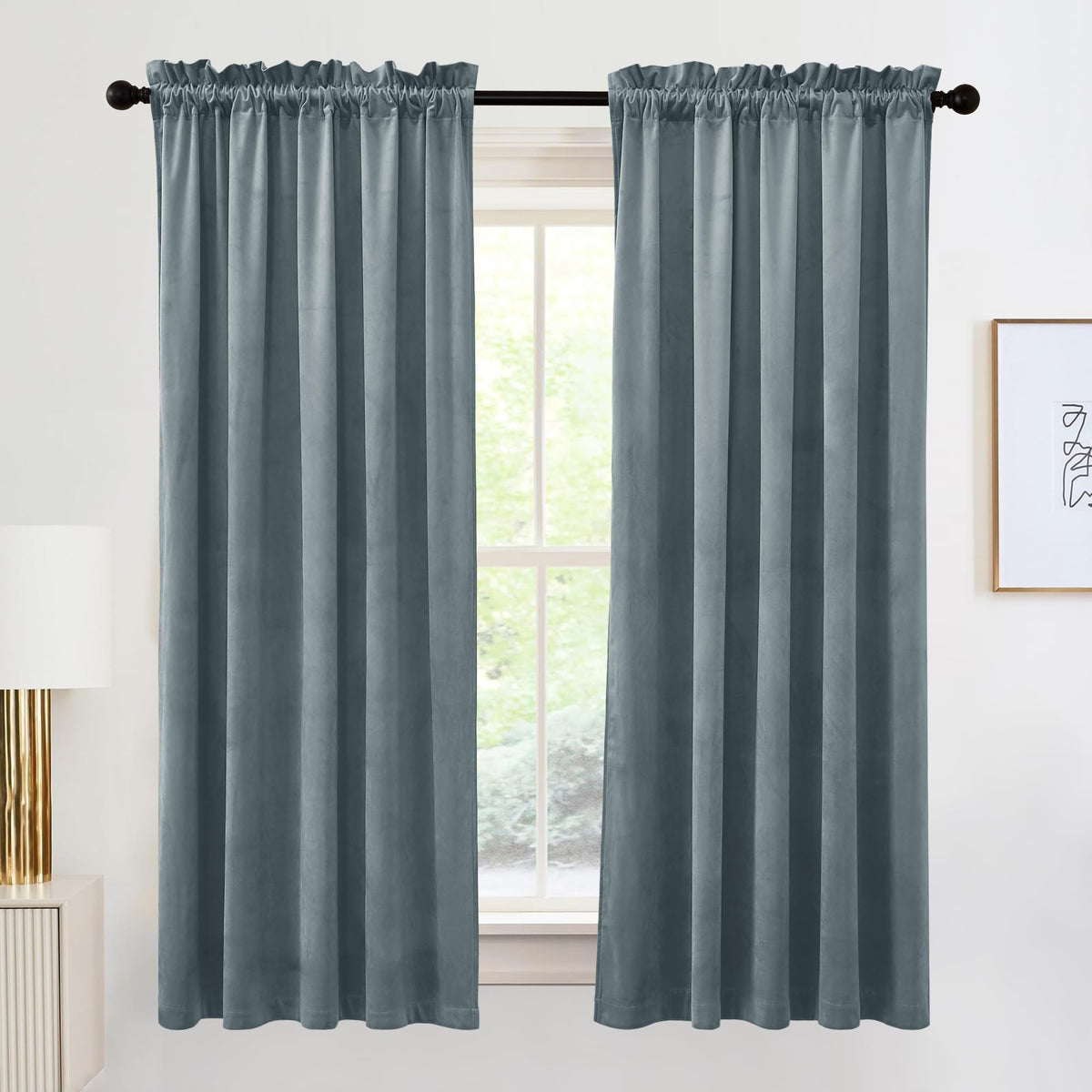 RYB HOME Green Velvet Blackout Curtains 84 inches for Bedroom Living Room
