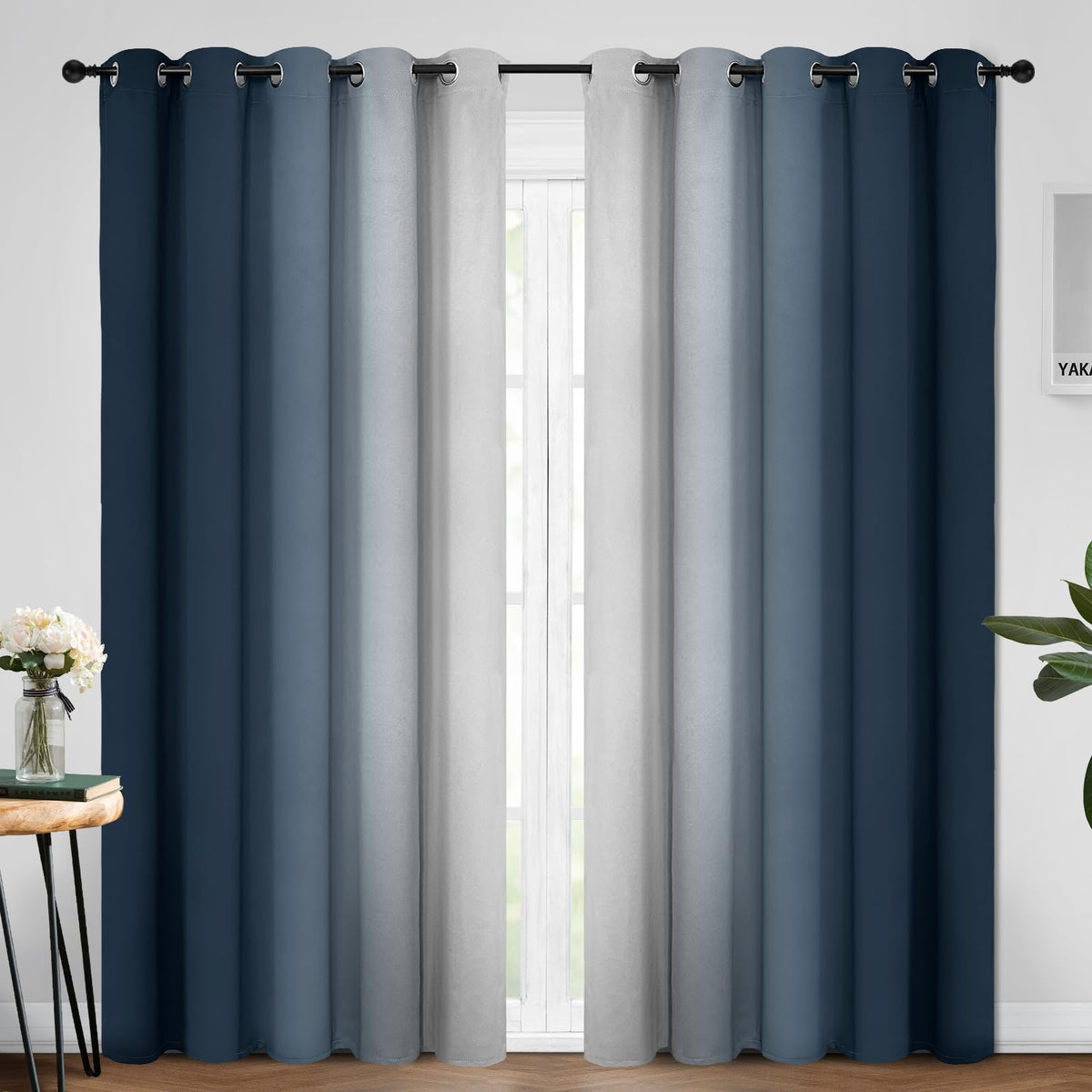Yakamok Ombre Curtains Blue and Greyish White for Living Room,52Wx84L
