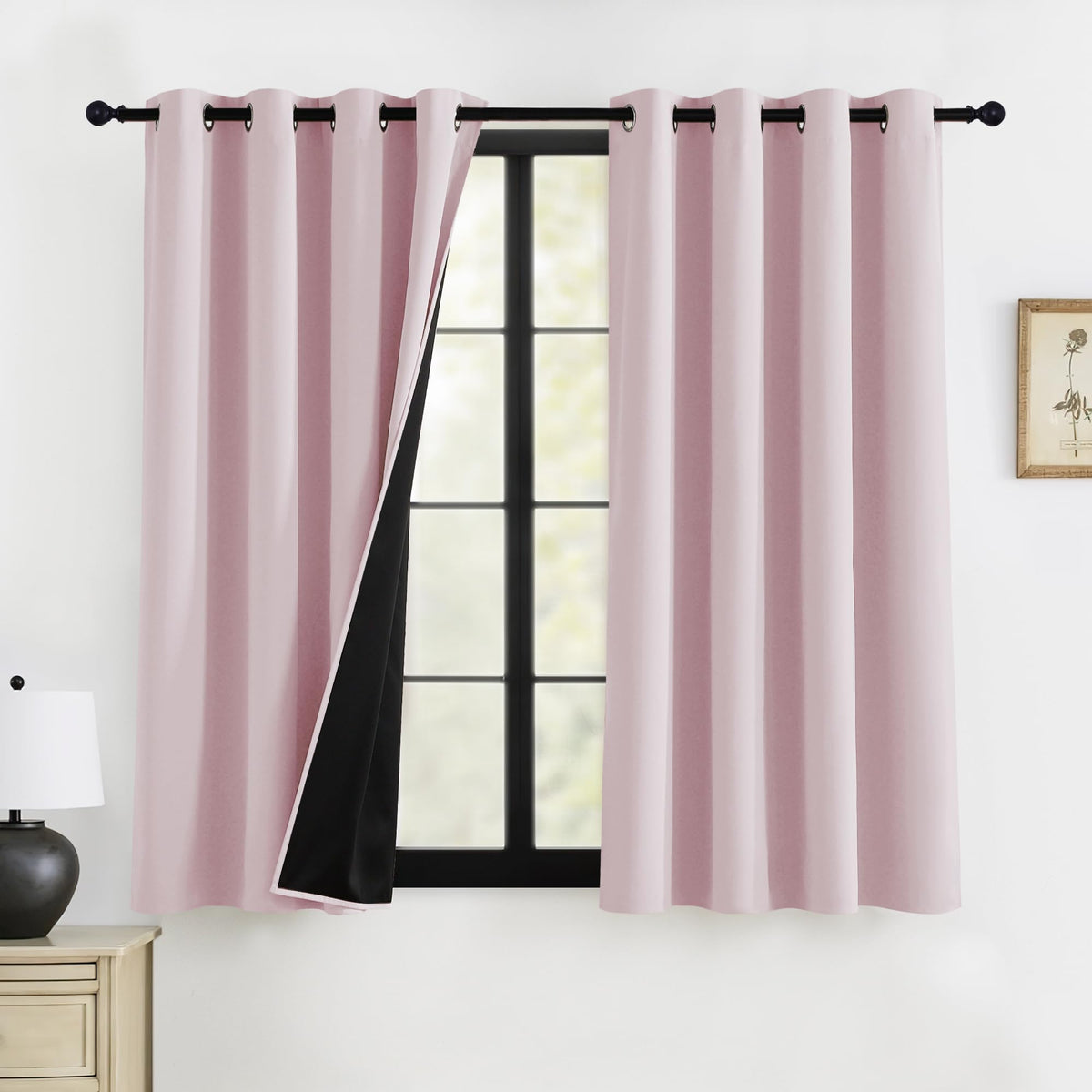 RYB HOME 100% Blackout Black Curtains for Bedroom Living Room 84 inch Long